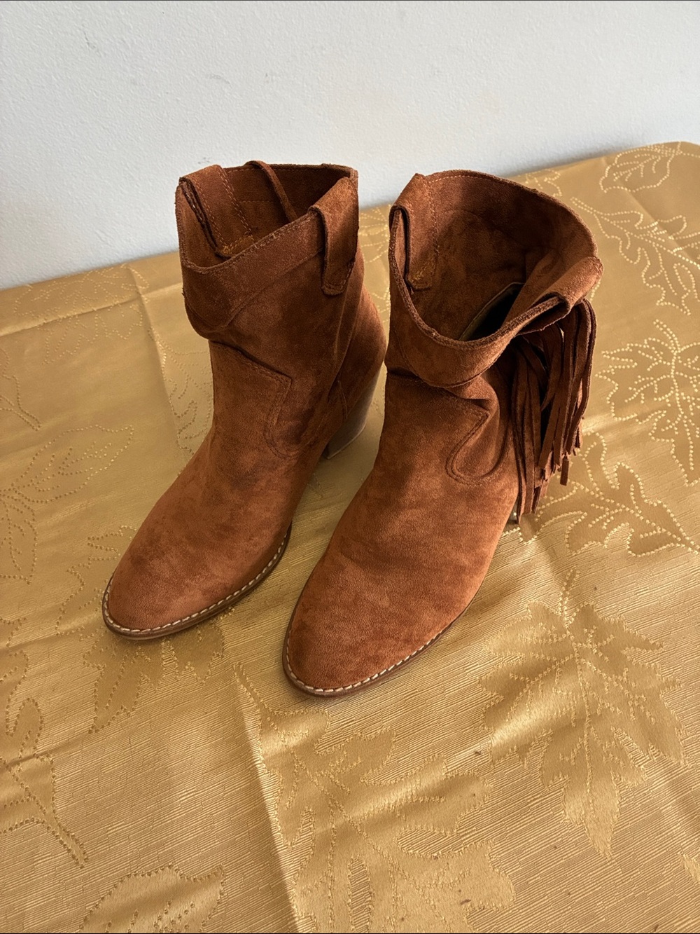 BEAST FASHION Brown Suede Fringe Ankle Boots